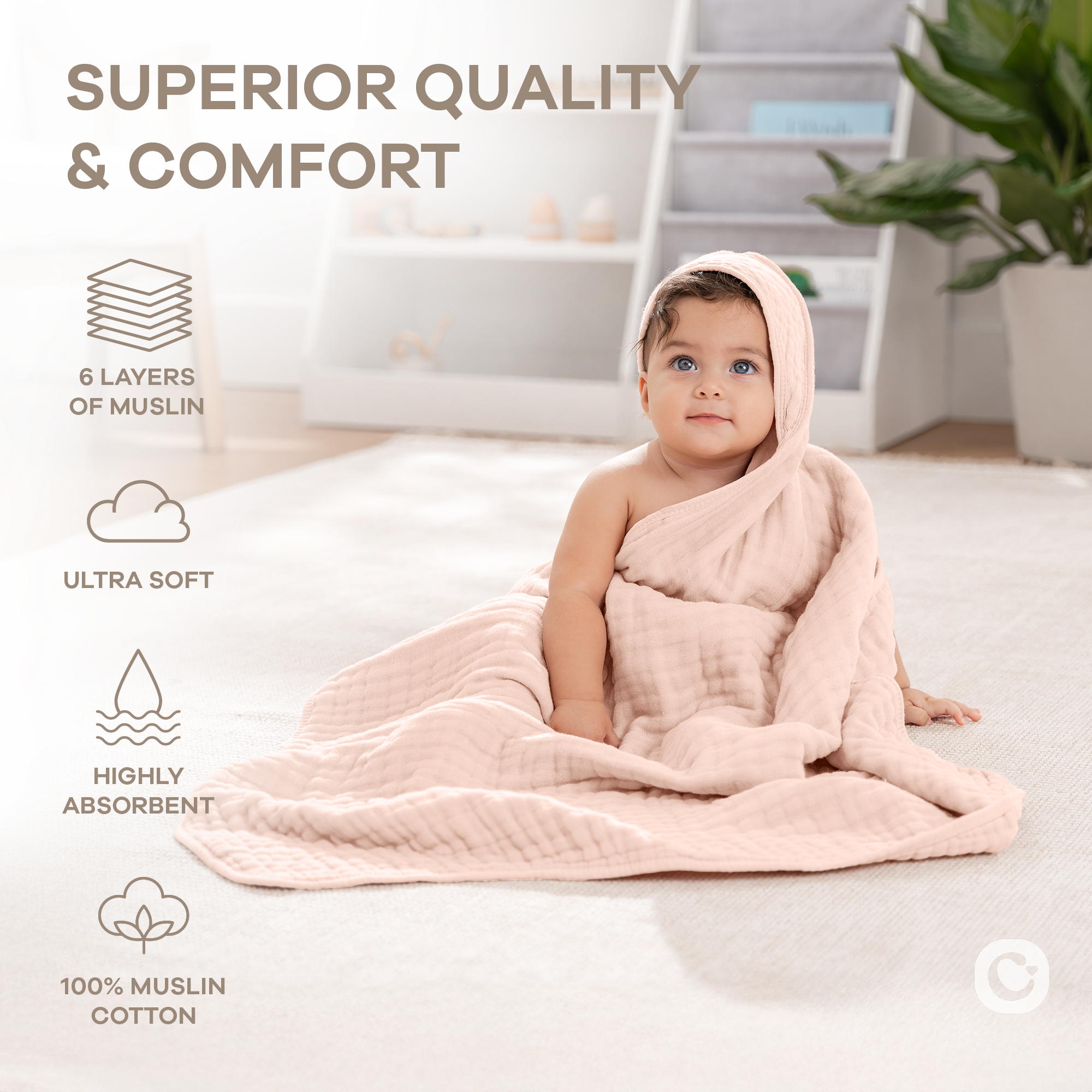 Baby Hooded Towels in Mauve & Blush