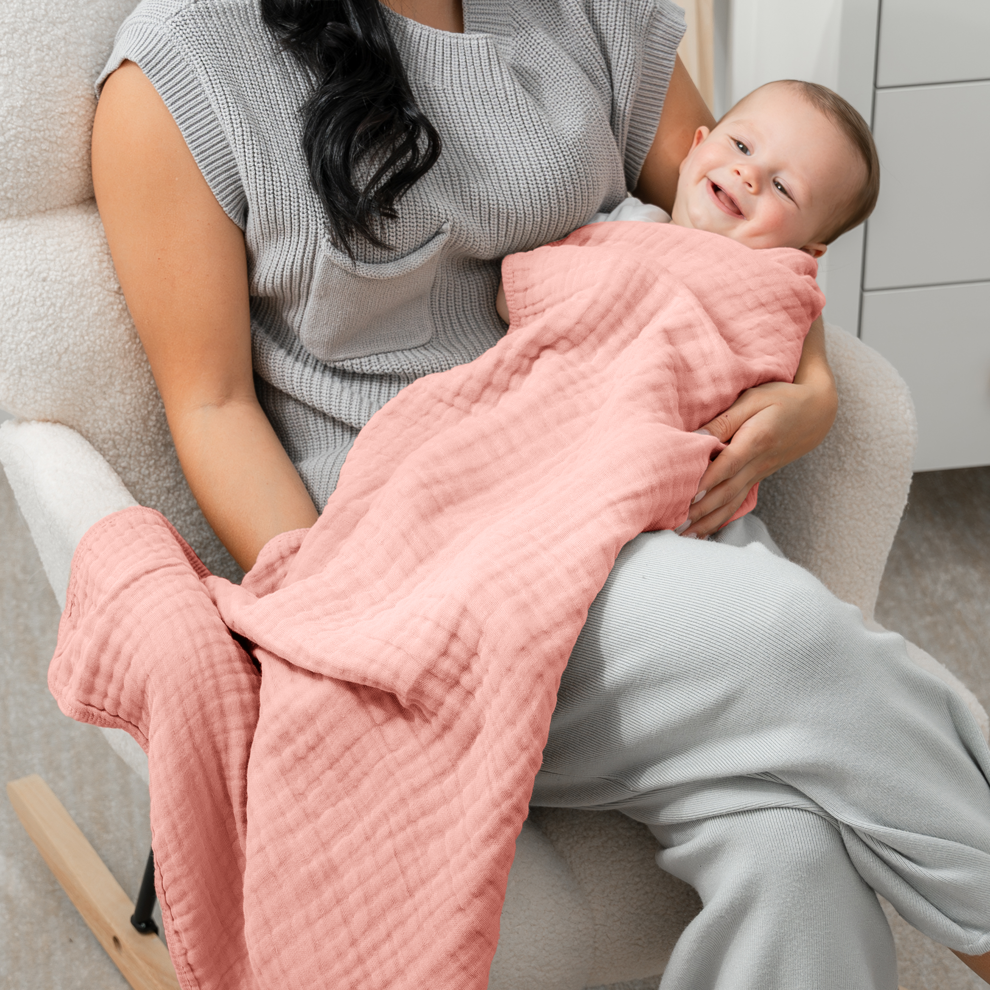 Baby Muslin Blanket in Bold Blush