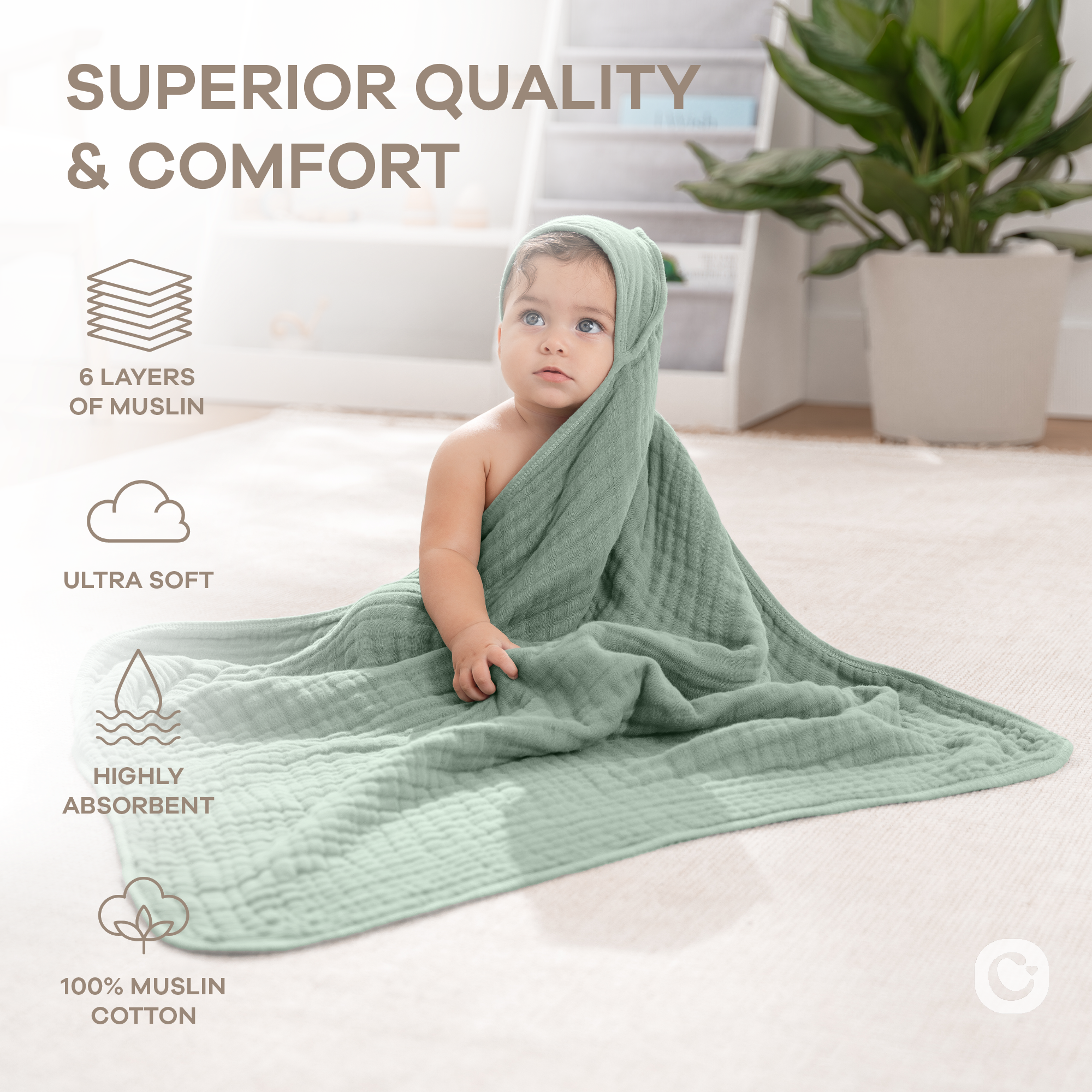 Baby Hooded Towels in Fern