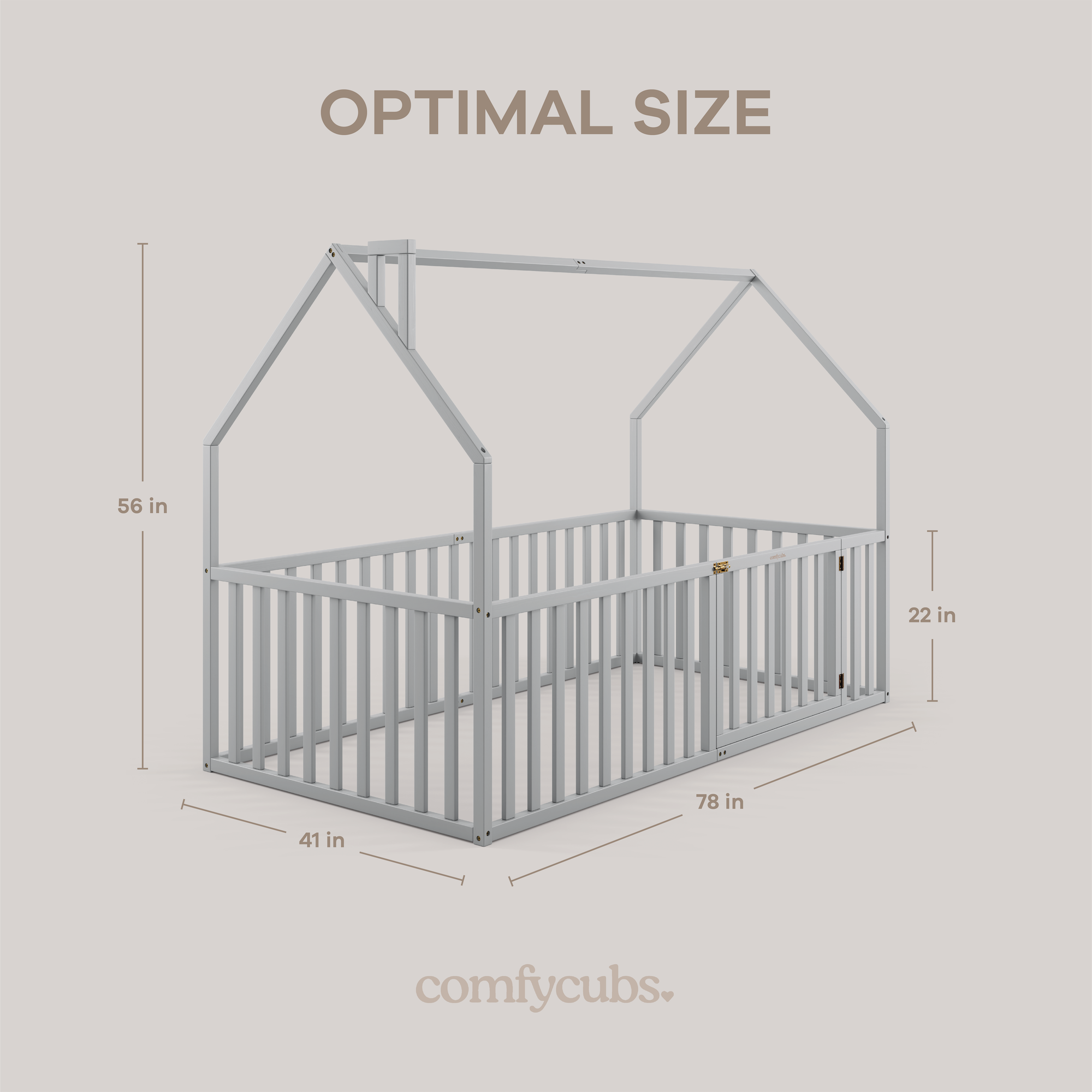 Kids House Gated Floor Bed Twin Size for Children Aged 5+,  Grey