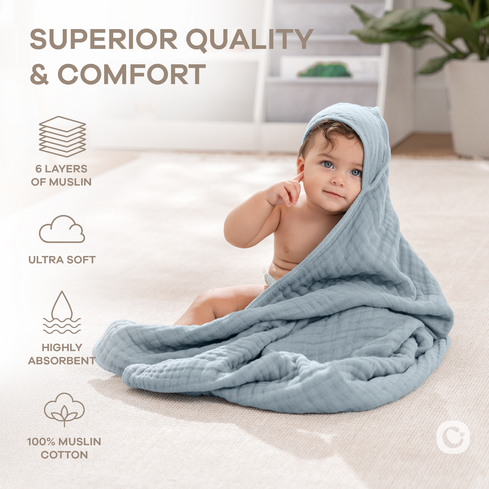 Baby Hooded Towels in Pacific Blue & Fern