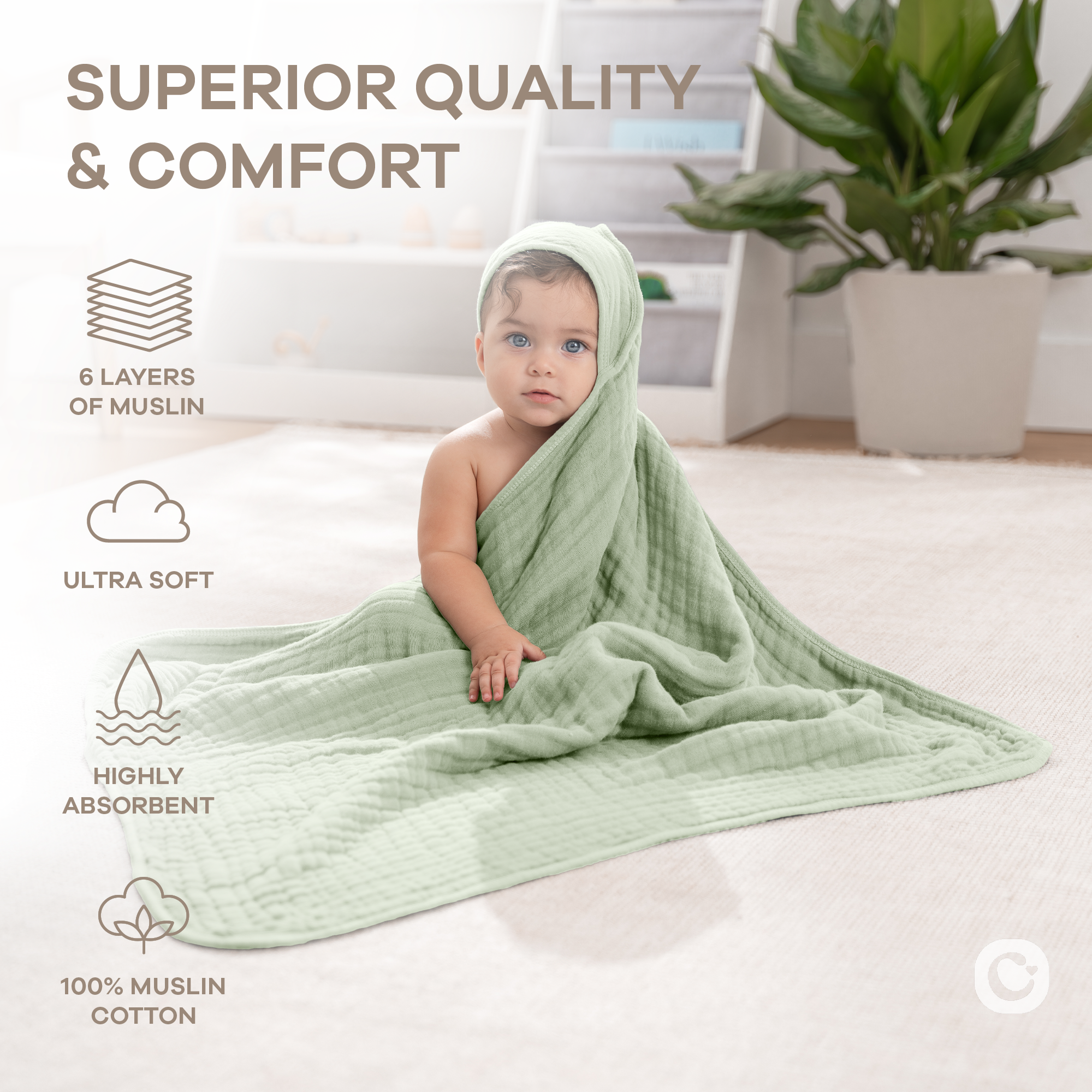 Baby Hooded Towels in Sage