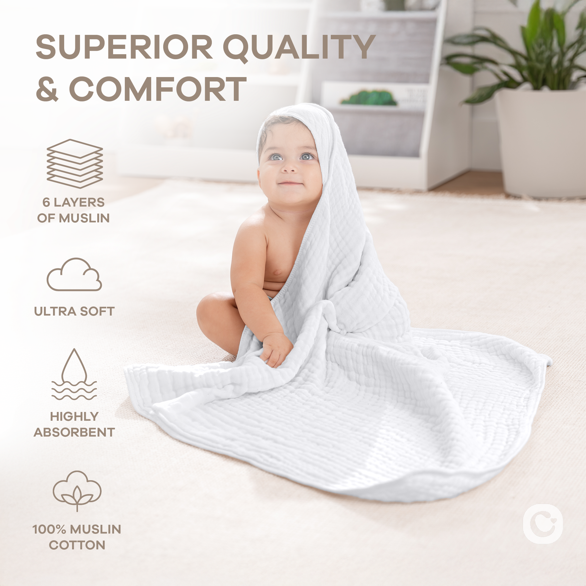 Baby Hooded Towels in White