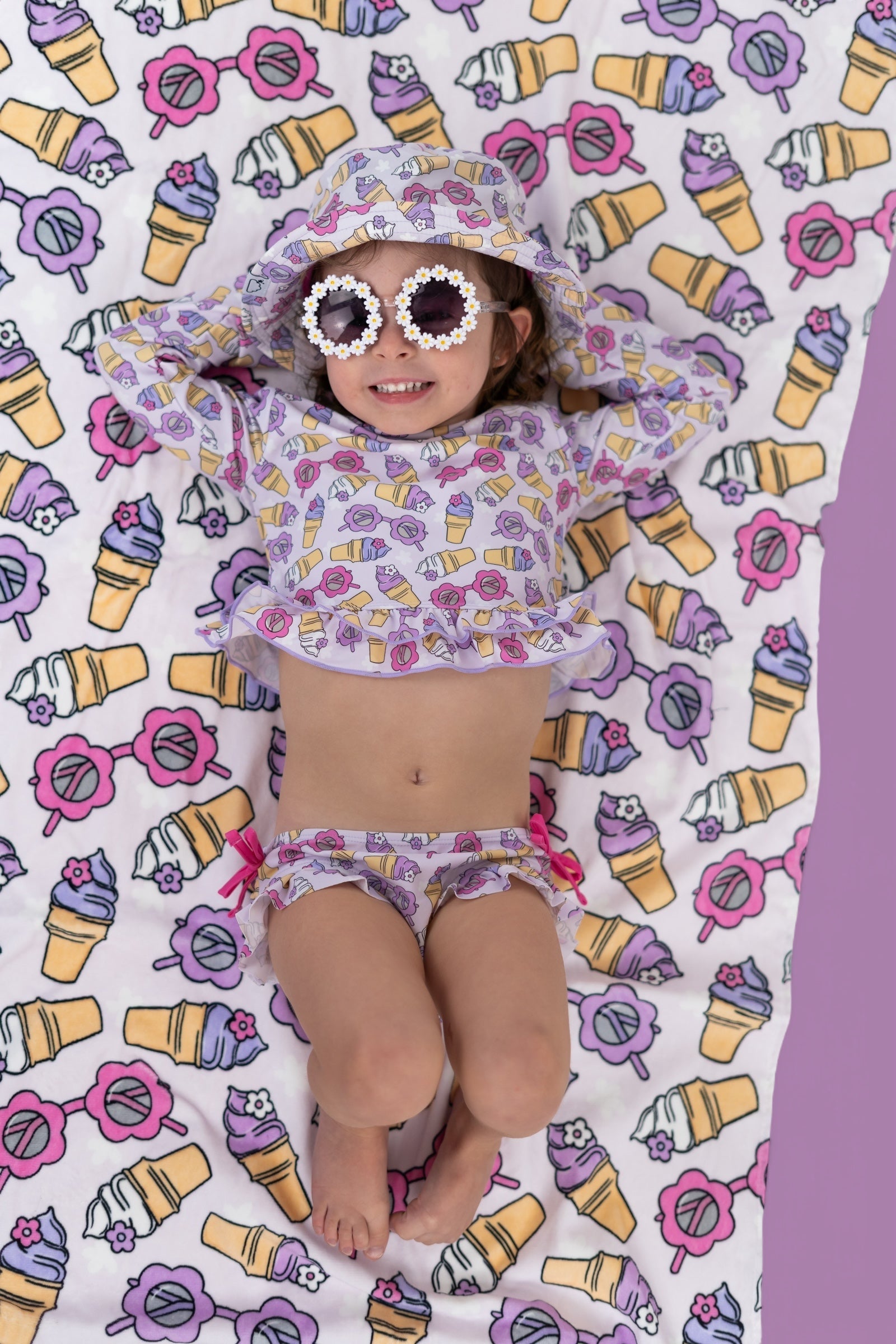 SWEET SUMMER DREAM RASH GUARD RUFFLE TWO-PIECE SWIM SUIT