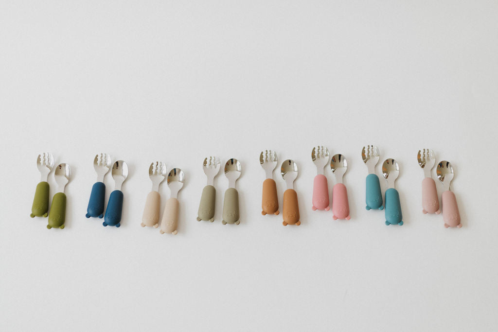 Silicone  and stainless steel spoon and fork set