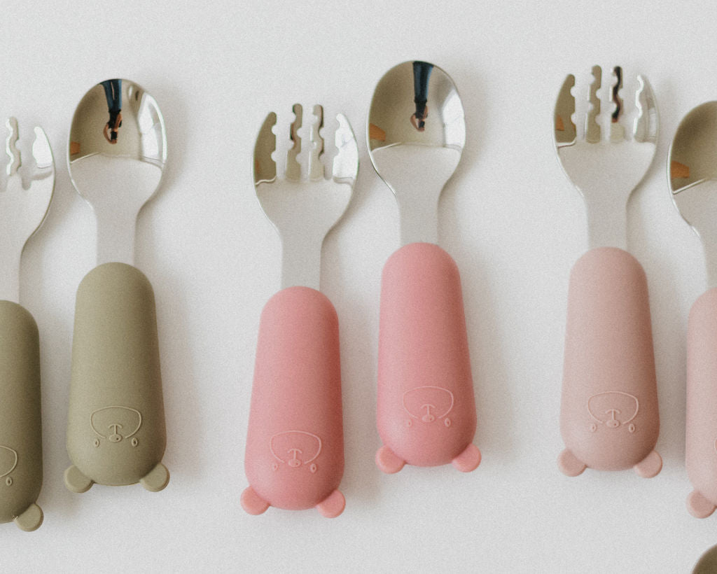 Silicone  and stainless steel spoon and fork set