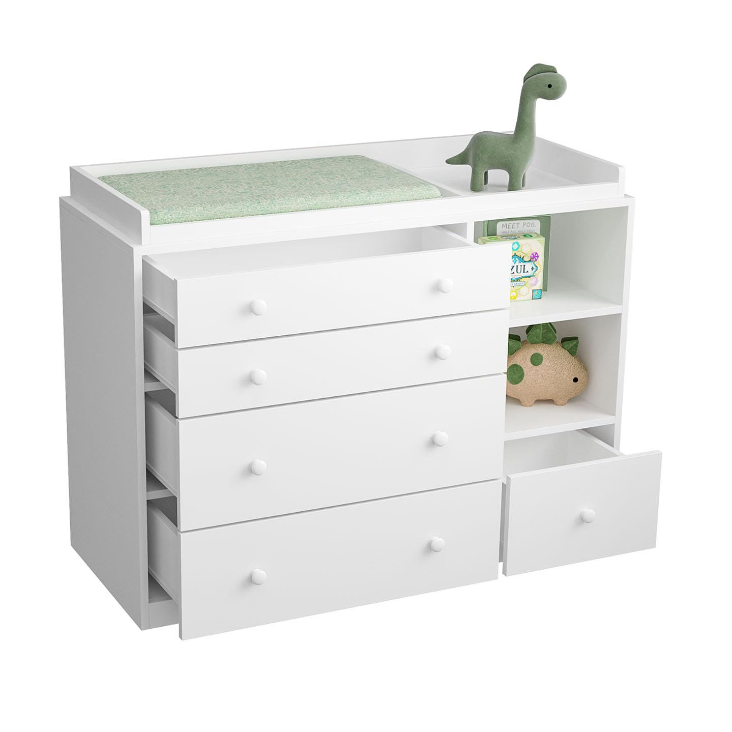 Baby Changing Table Dresser with 5 Drawers and Shelves
