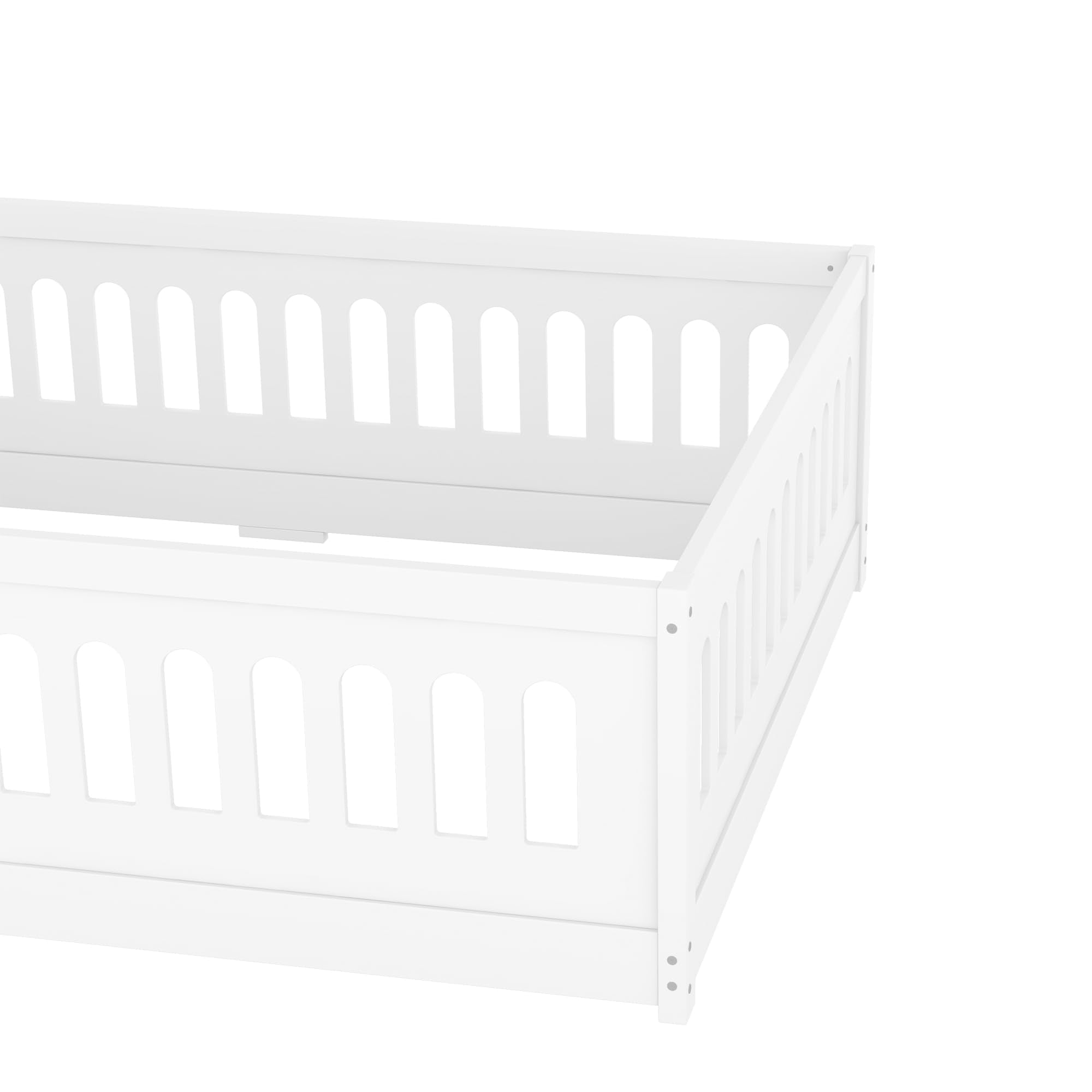 Full Size Montessori Floor Bed with High Fence and Door