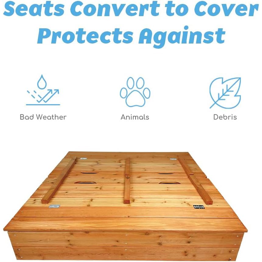 Wooden Sandbox with Lid and Bench Seats