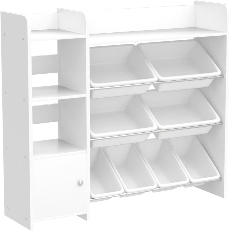 Toy Storage Organizer with Kids Toy Shelf and 8 White Toy Bins – Perfect Toy Storage