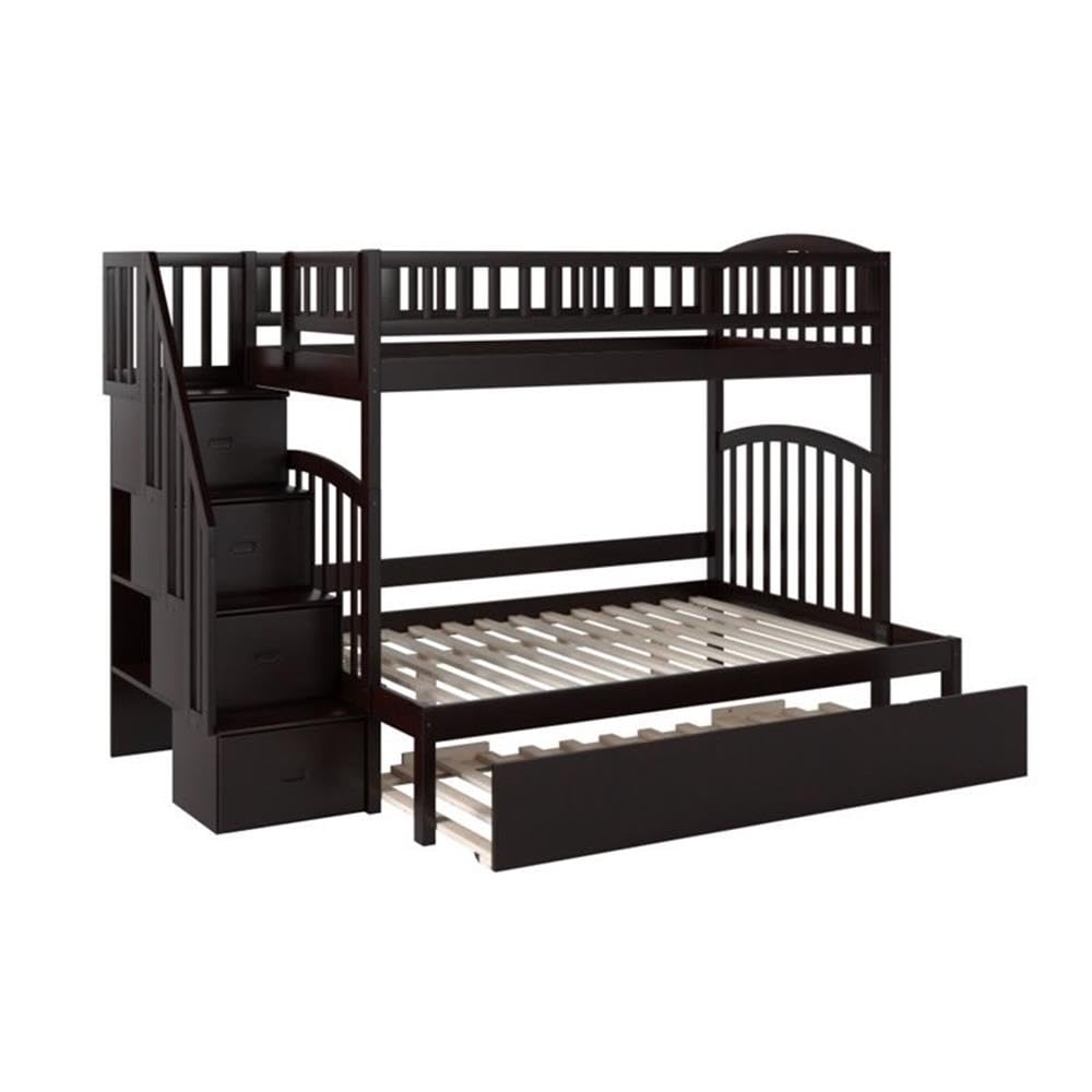 Twin Over Full Bunk Bed with Trundle in Espresso