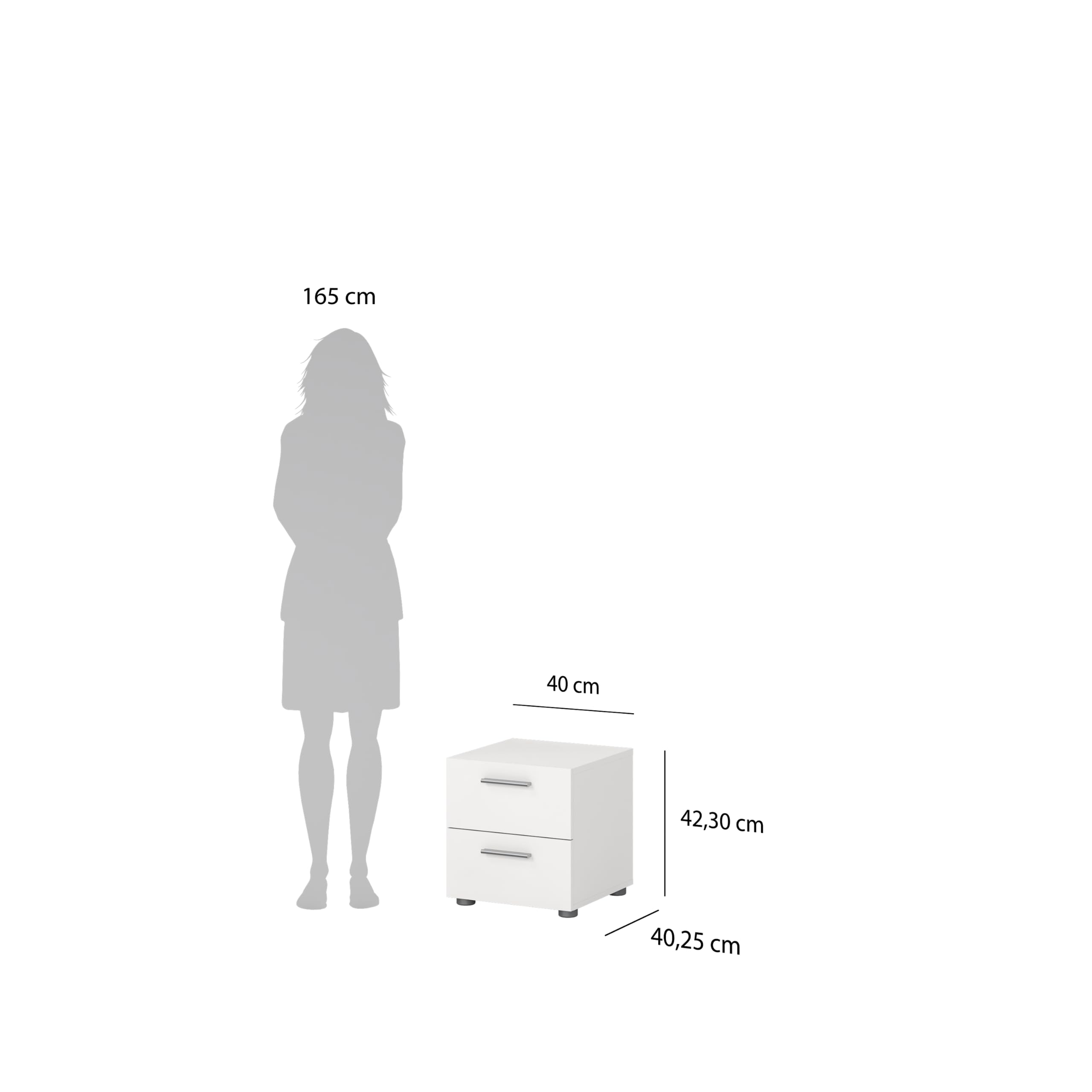 2-Drawer White Nightstand with Metal Runners