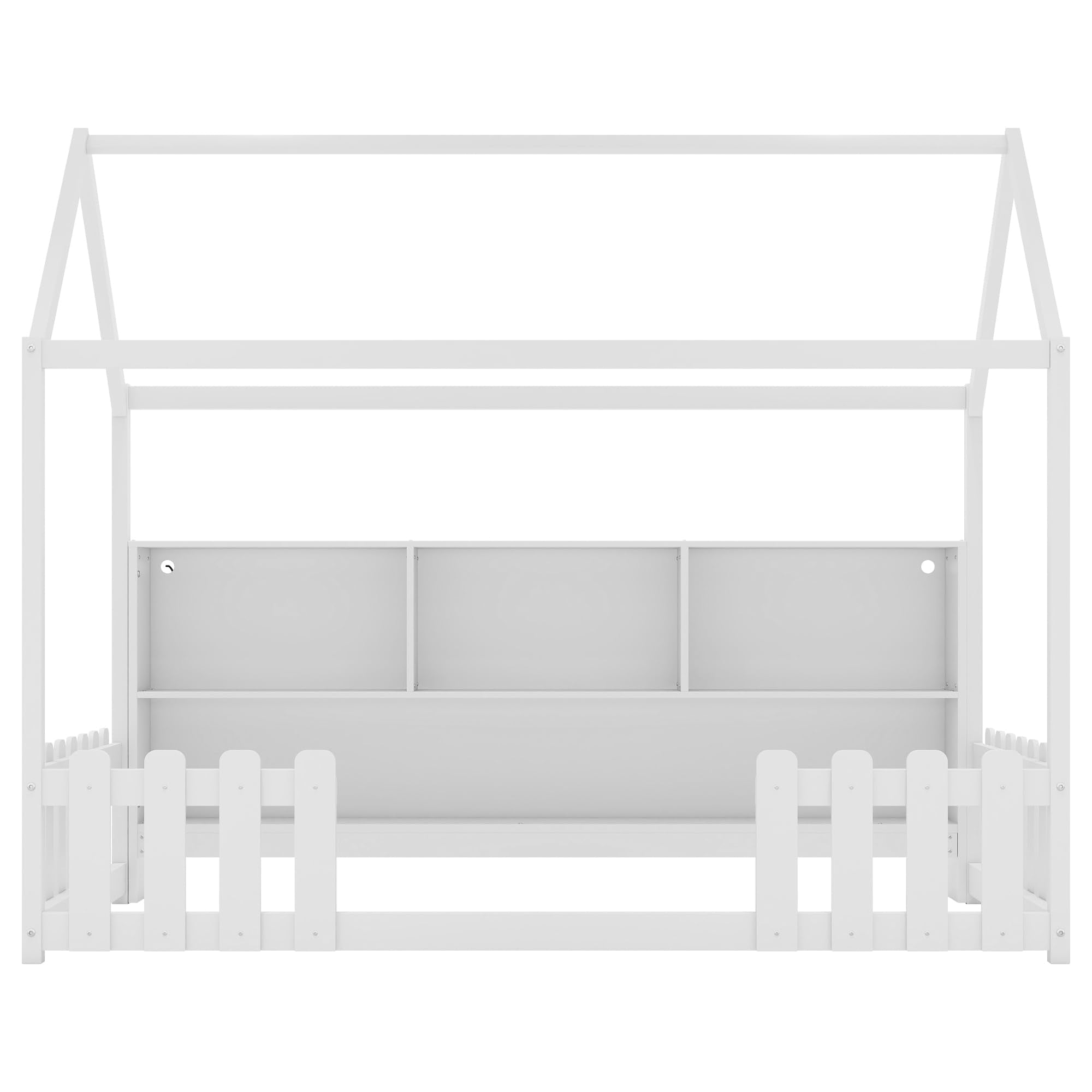 Twin Floor Bed with LED Light and Storage Bookshelf