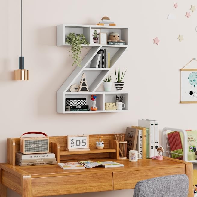 White Wooden Letter Z Floating Wall Shelf for Kids Room