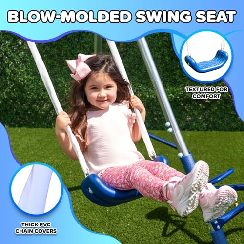 Metal Swing Set with Slide and Teeter Totter for Kids Outdoor Playground