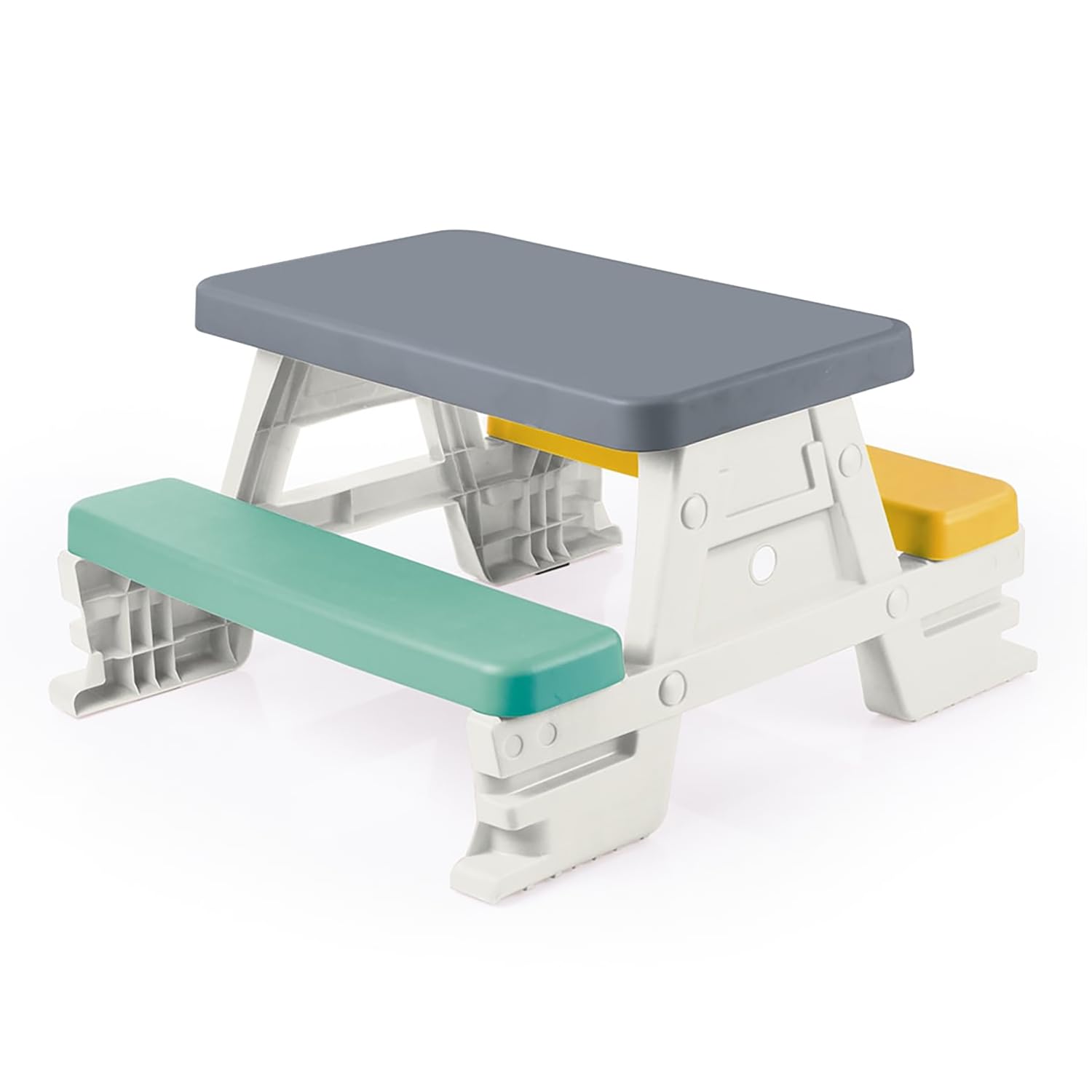 Picnic Table for 4: White, Green, Yellow - Indoor/Outdoor, Bench Seating