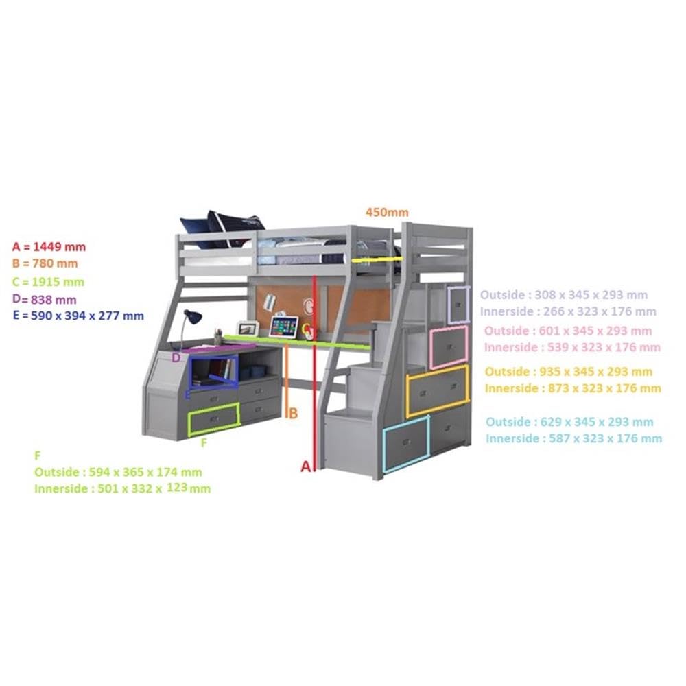 Twin Storage Loft Bed with Desk and Drawers