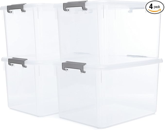 32 QT Plastic Storage Bins with Latching Lids Stackable Storage Containers