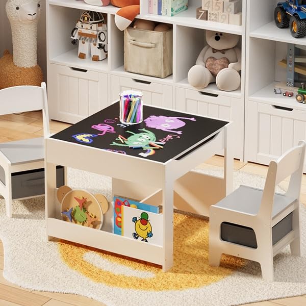 4-in-1 Kids Table and Chair Set with Removable Tabletop Storage