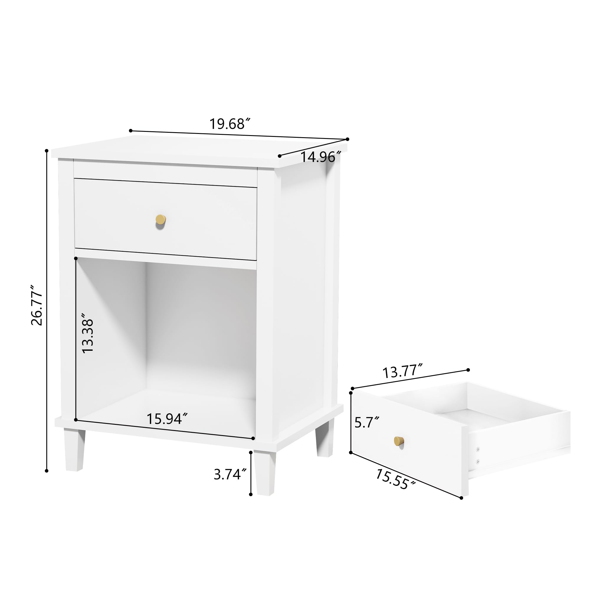 Modern Nightstand, Kids Nightstand with One Drawer, Bedside Table for Boys and Girls, Toddler Night Stand for Living Room, Bedroom, White