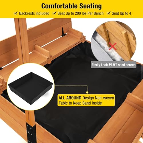 Wooden Sandbox with Retractable Canopy and Bench Seats