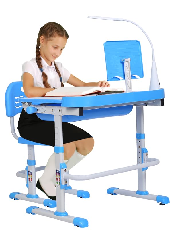 Kids Desk and Chair Set with Adjustable Height and Tilting Desktop