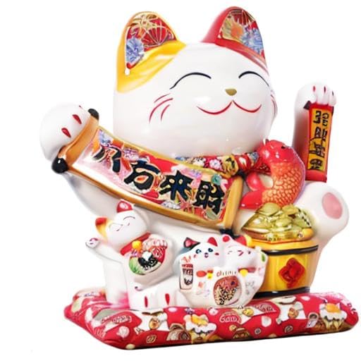 Cat Waving Arm Statue,Chinese Ceramic Fortune Cat,Japanese