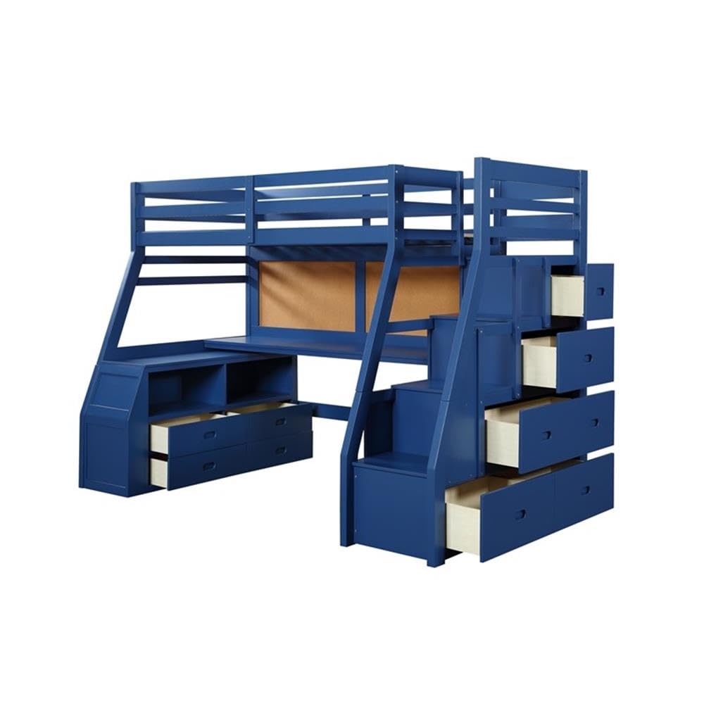 Storage Loft Bed with Desk and Drawers Navy Blue