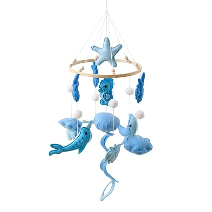 Ocean Nursery Mobile for Boys Girls Gender-Neutral Crib Mobile Seahorse Jellyfish Manta