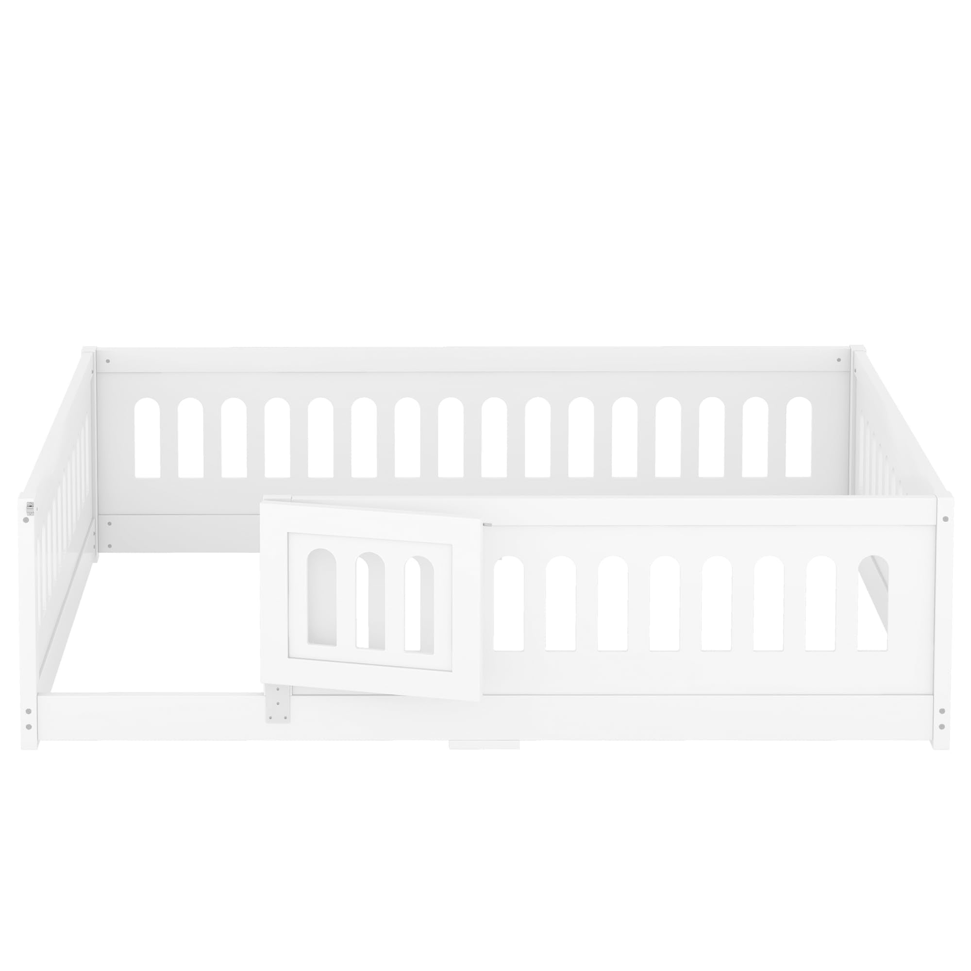 Full Size Montessori Floor Bed with High Fence and Door