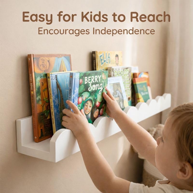 White Floating Shelves for Kids Room - 4 Pack