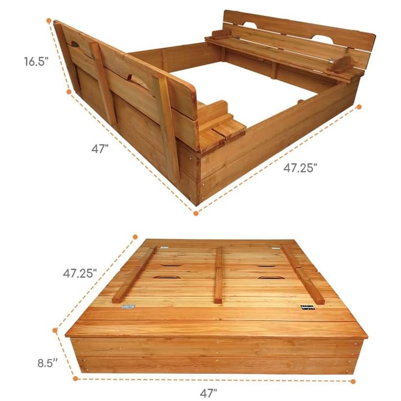 Wooden Sandbox with Lid and Bench Seats