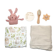 DI'FRANT Newborn Baby Gift Box | Educational Teething Toy & Soothing Crochet Rattle Set | 70% Bamboo & 30% Cotton | Perfect Baby Full Moon Gift in Eco-Friendly Kraft Box (Pink Rabbit)