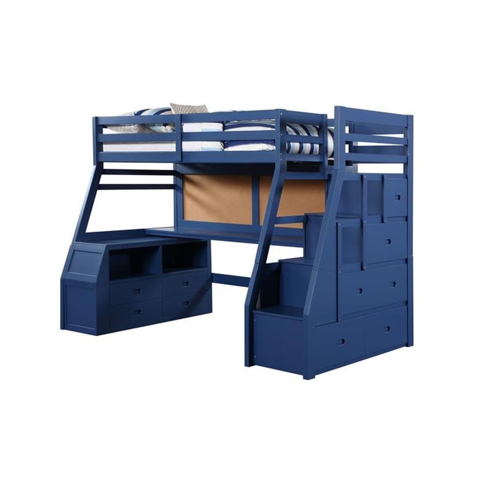 Storage Loft Bed with Desk and Drawers Navy Blue