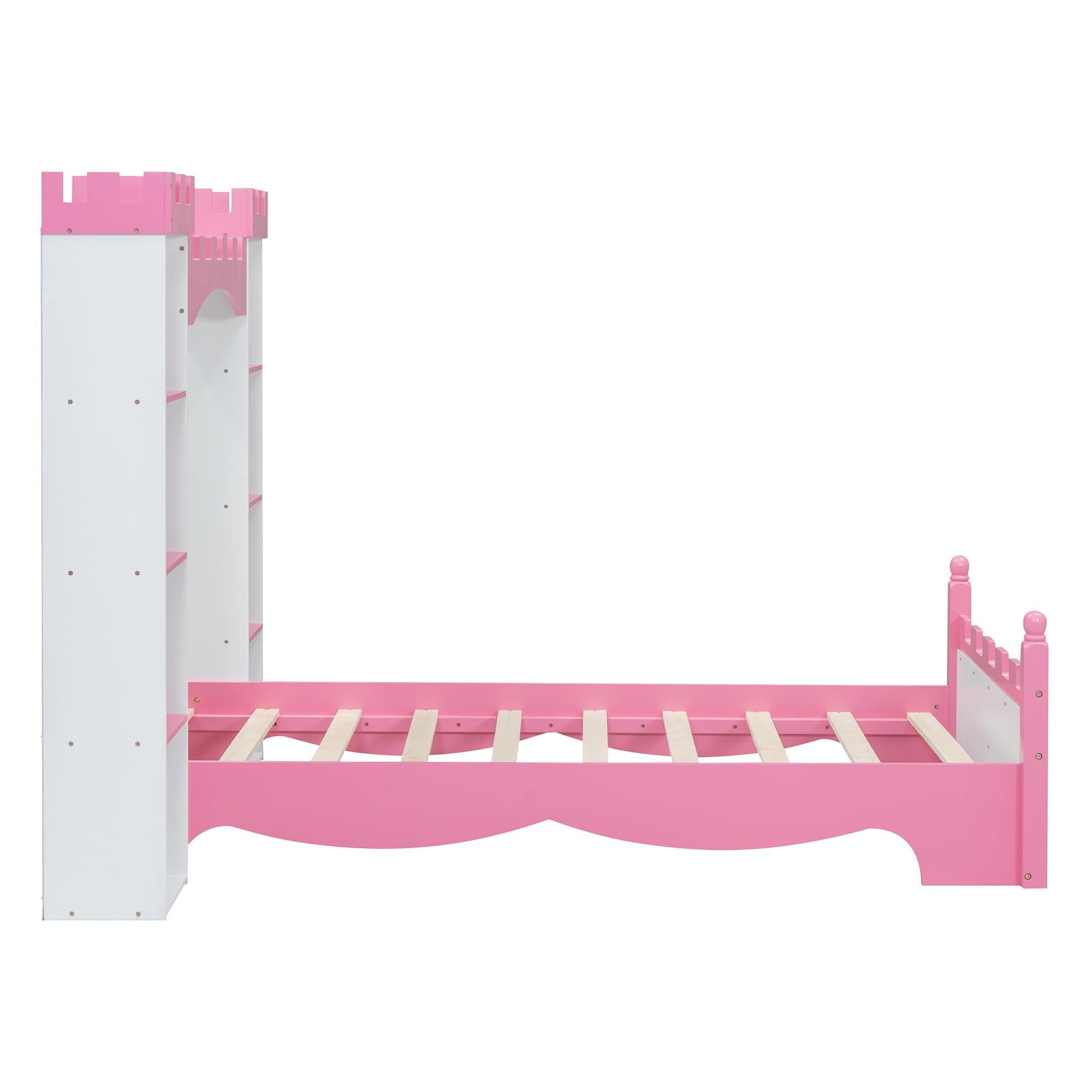 Castle-Shaped Twin Bed Frame with Storage Shelf