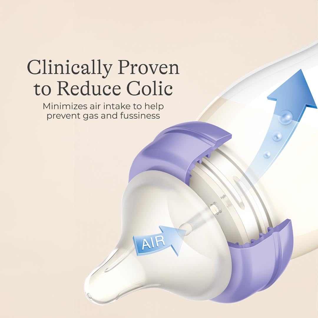 Anti-Colic Baby Bottles for Breastfeeding Babies, 8 Ounces, 4 Count, Includes