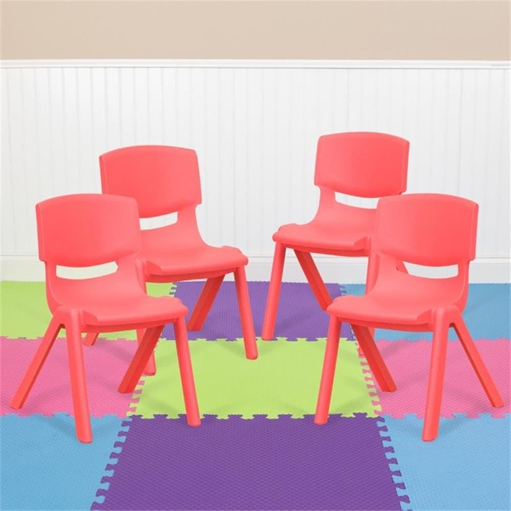 Stackable Preschool Chair Set - 10.5 Inch Seat Height - Red Plastic - Set of 4