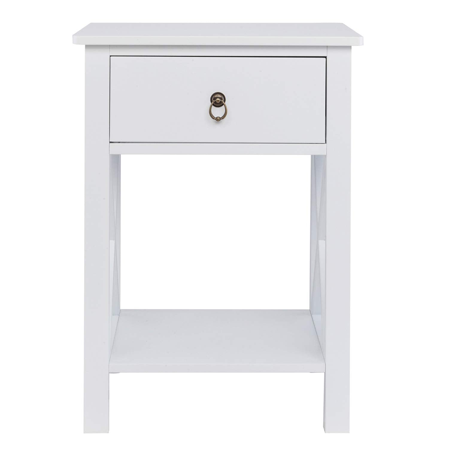 White Nightstand with Drawer and Shelf