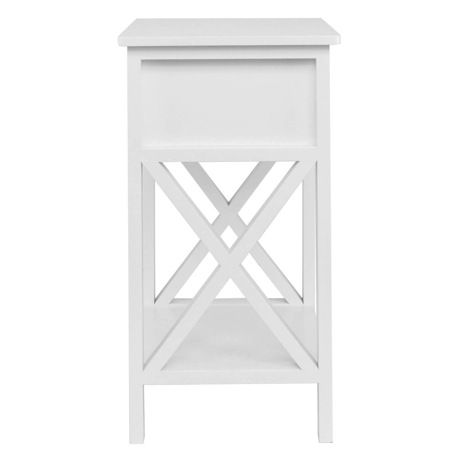 White Nightstand with Drawer and Shelf