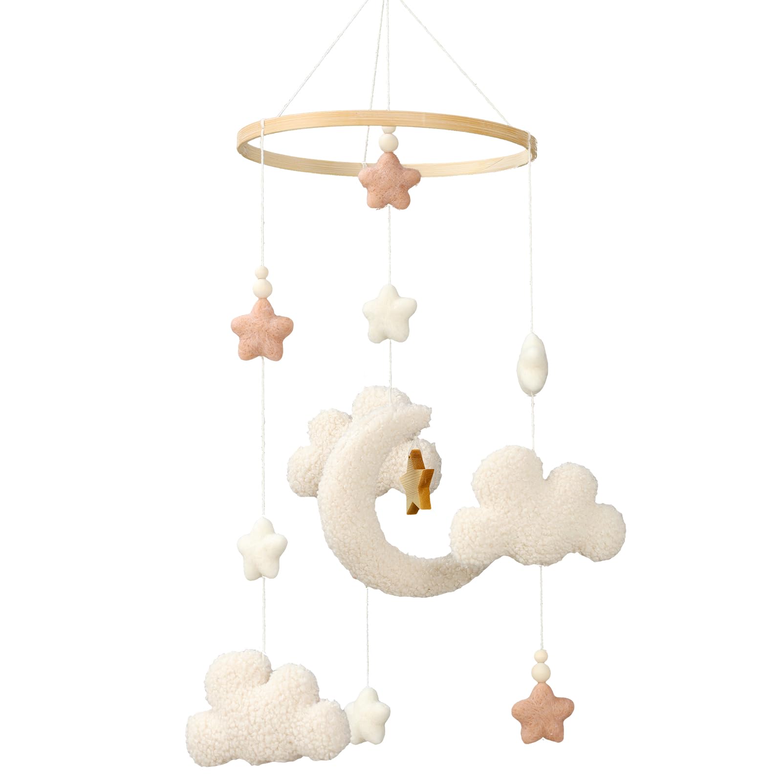Crib Mobile for Boys Girls, Cute Stars Moon Cloud Boho Gender Neutral Hand-Crocheted