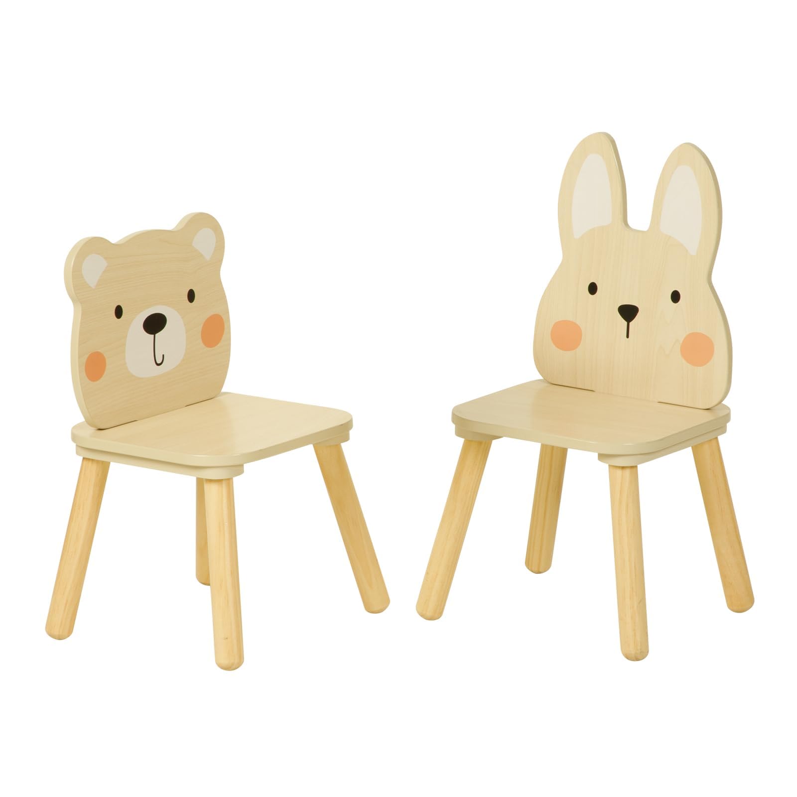 Kids Wooden Animal Chairs Set - Rabbit and Bear Design