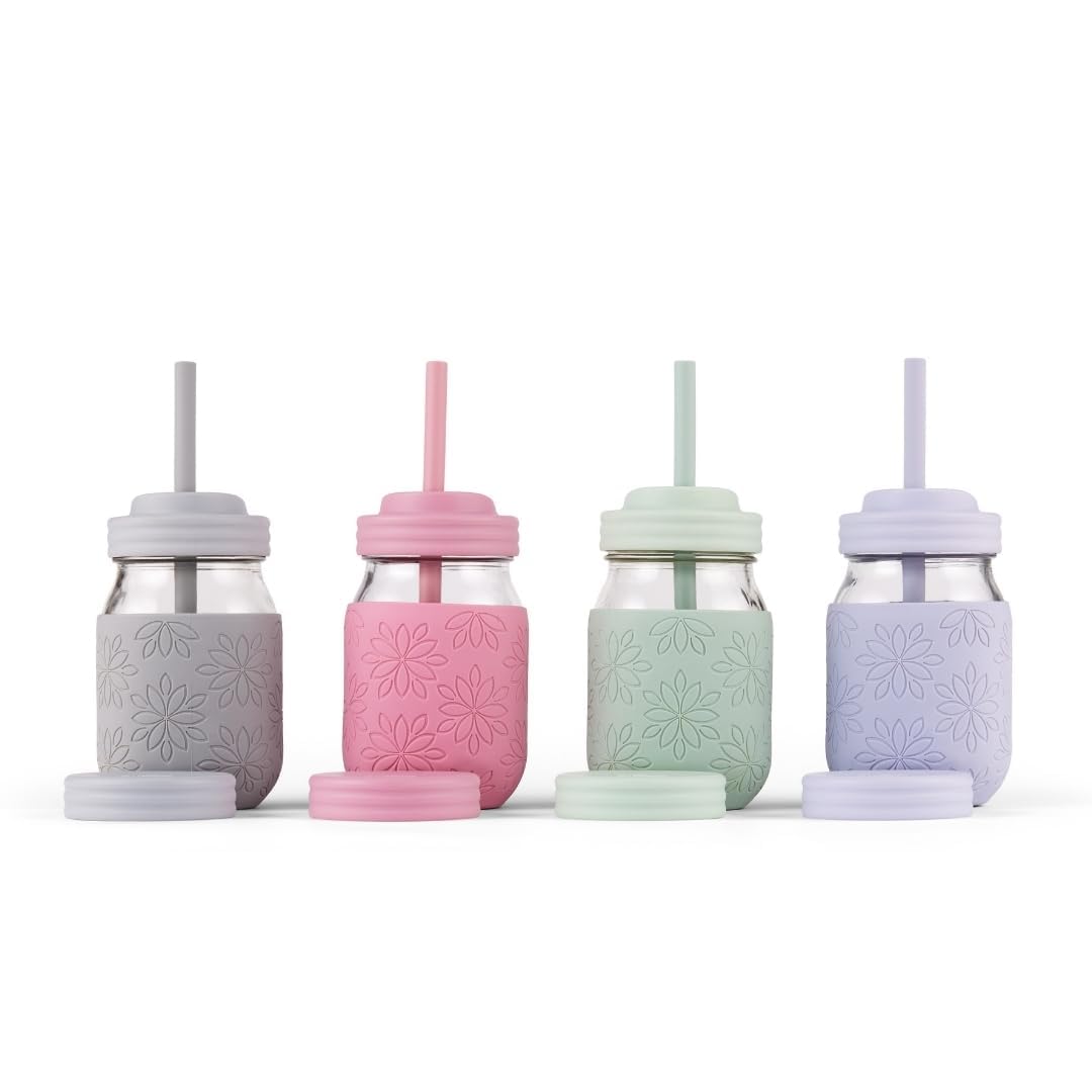 16 oz Mason Jar Cups with Straw Lids + Silicone Straws | Pint Glass Jars | Smoothie