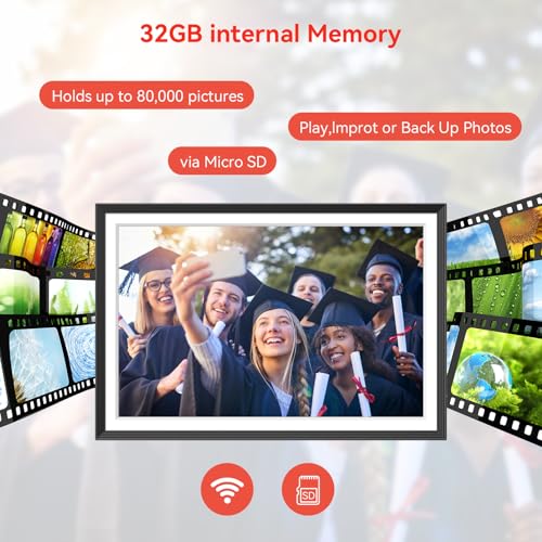 QOCEN Frameo 10.1 inch Digital Picture Frame, Smart WiFi Digital Photo Frame with 32G Memory, HD Touch Screen, Auto-Rotate, Slideshow, Easy Setup, Share Photos and Videos Anywhere
