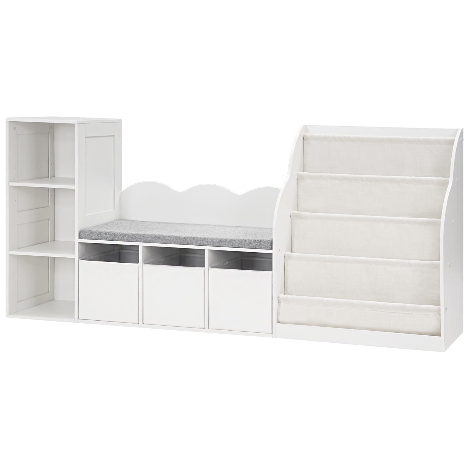 Kids Bookshelf with Reading Nook and Cushioned Seat