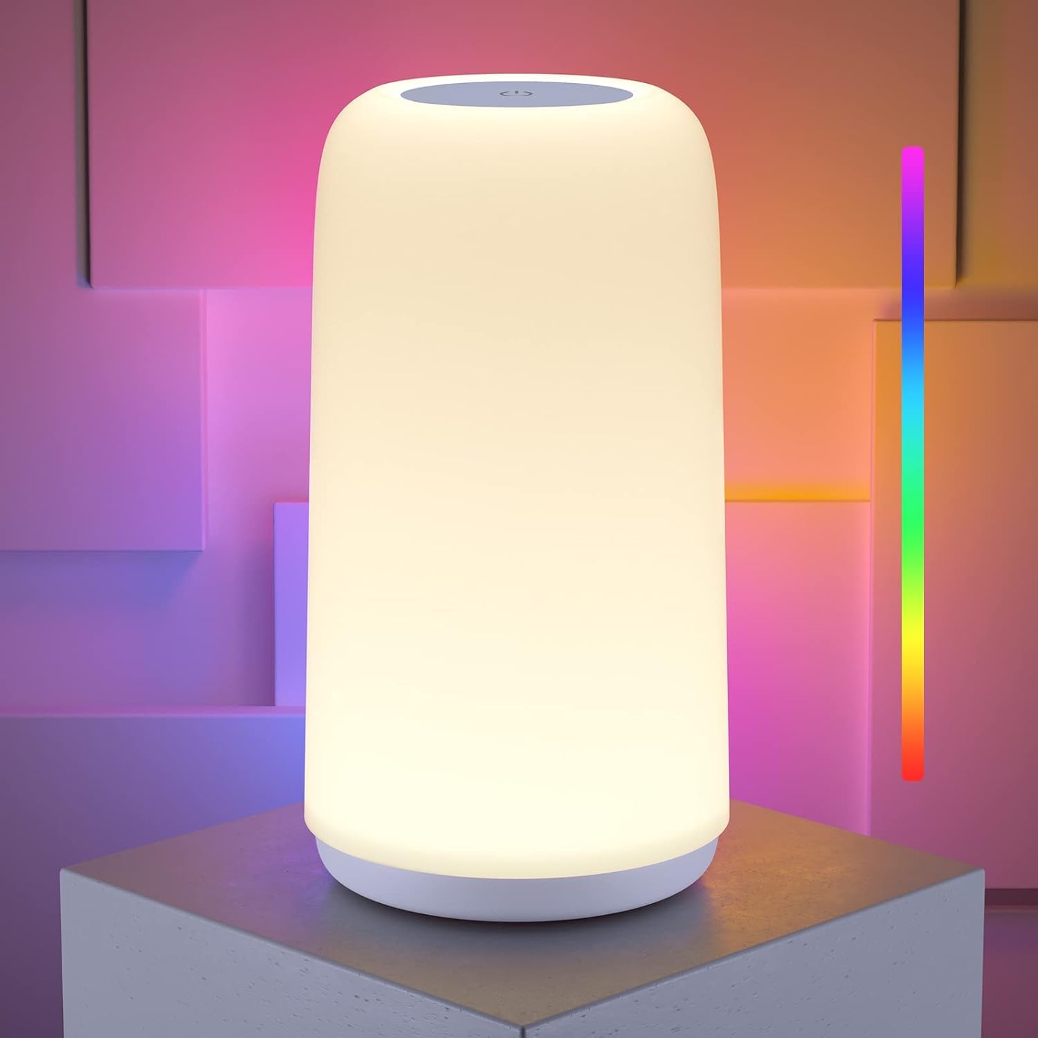 Touch Bedside Table Lamp, [Sleek Design & RGB Mode] 3 Way Dimmable Small Lamp