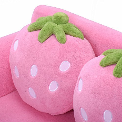 Kids Couch, Double Seat Pink Children's Sofa with 2 Strawberry