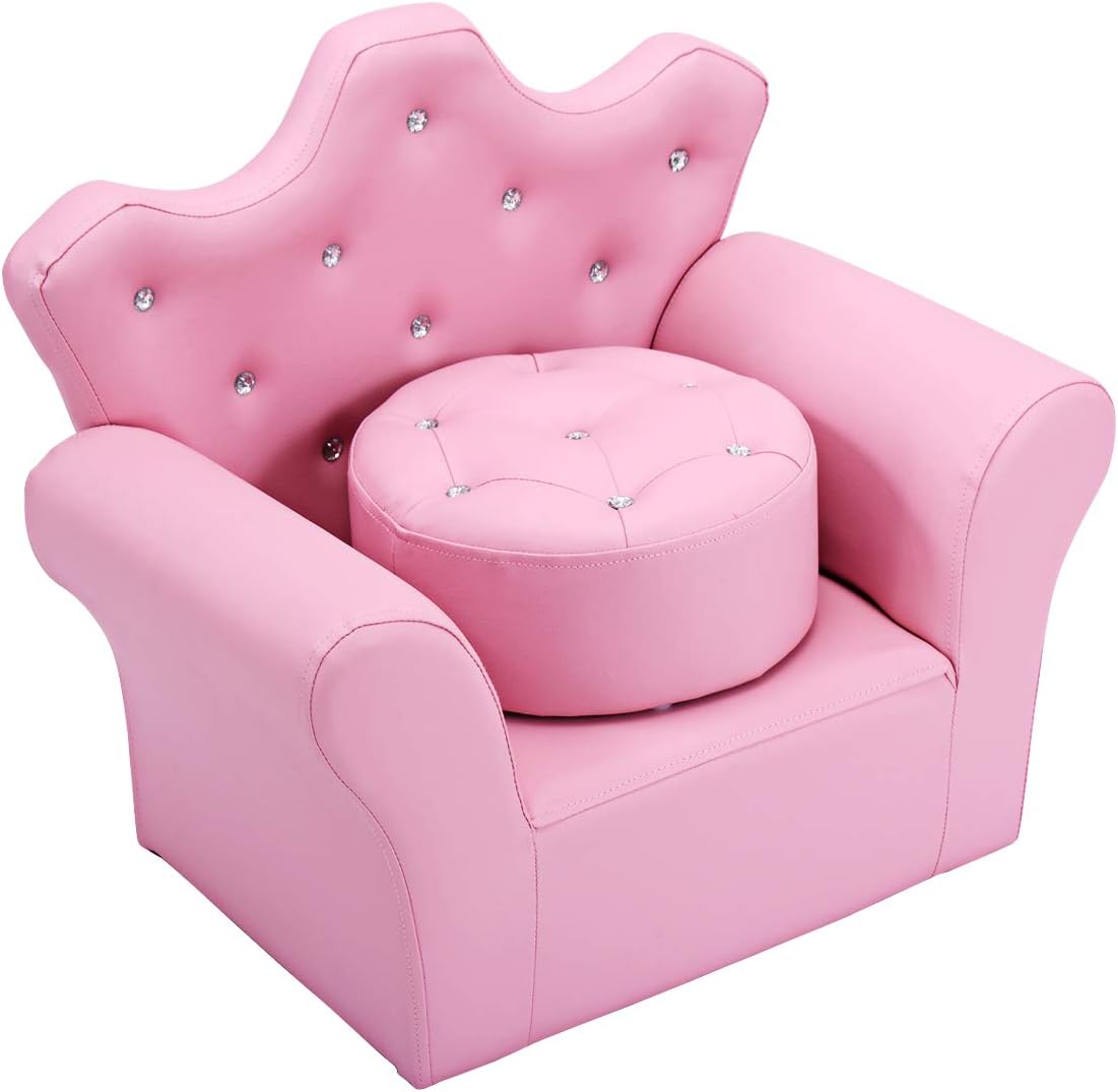 Kids Sofa, Children Upholstered Sofa with Ottoman, Princess Sofa