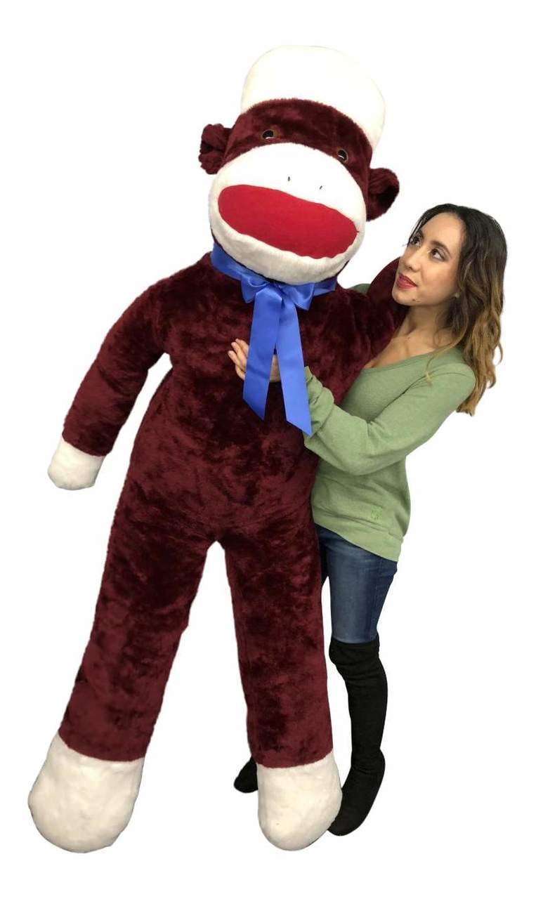 6 Foot Giant Sock Monkey - Maroon Color Soft Huge Made in The USA Americ