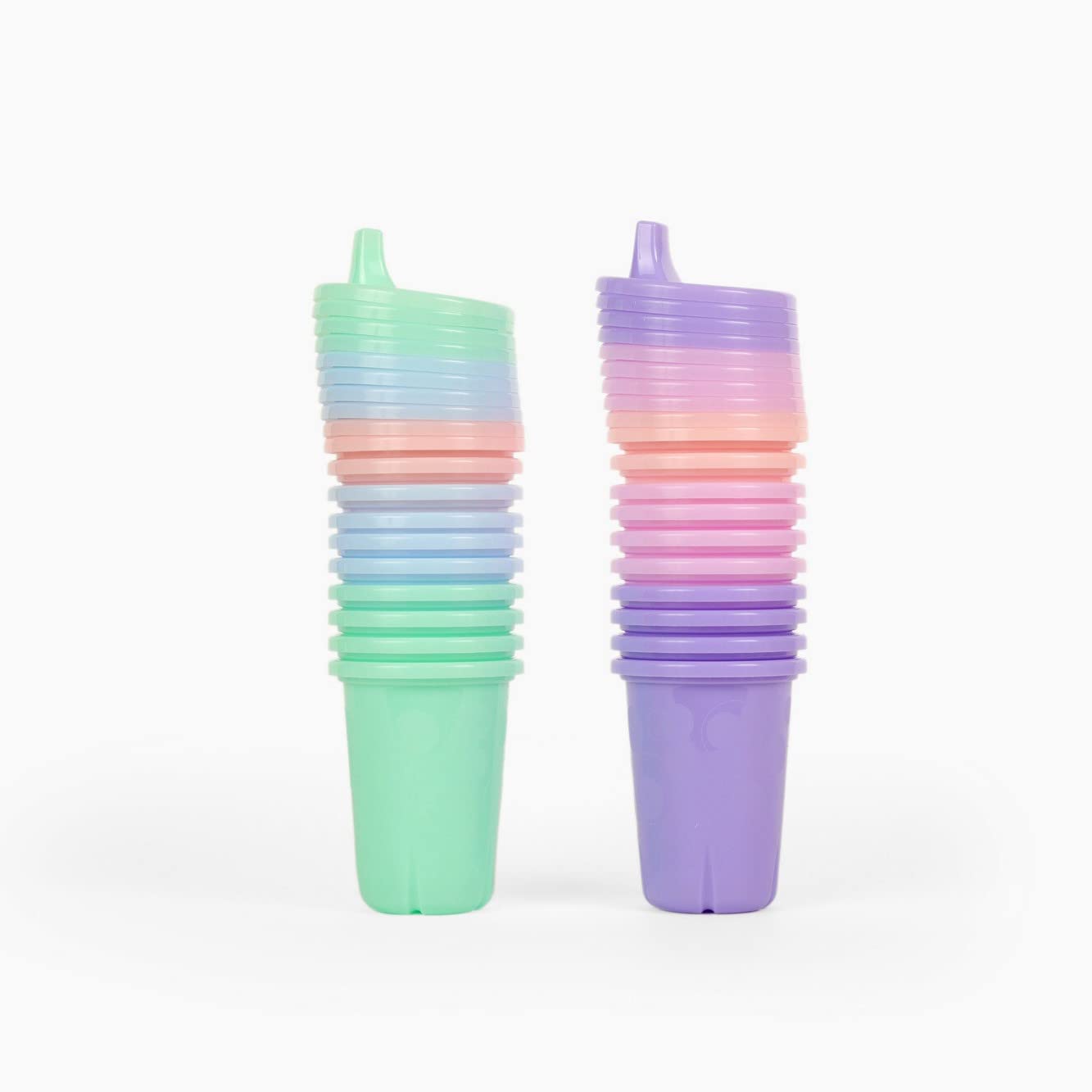 First Years Take & Toss Spill Proof Sippy Cups 20 Count Rainbow Party Pack and 20 Count Pastel Value Party Pack Toddler Cups with Snap On Lids for Ages 9 Months and Up