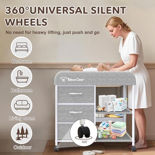 Portable Baby Changing Table with Wheels and Storage Baskets